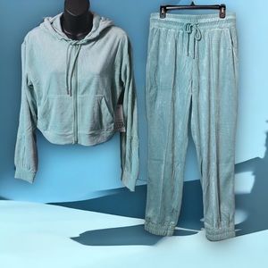 Zoe + Phoebe 2pc set plush pants + hoodie women's Large seafoam blue *NWT*